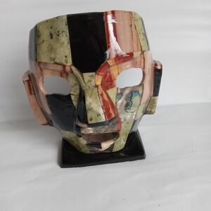 Vtg Mexican Mayan Aztec Death Burial Mask  Mosaic Stone Art Sculpture
